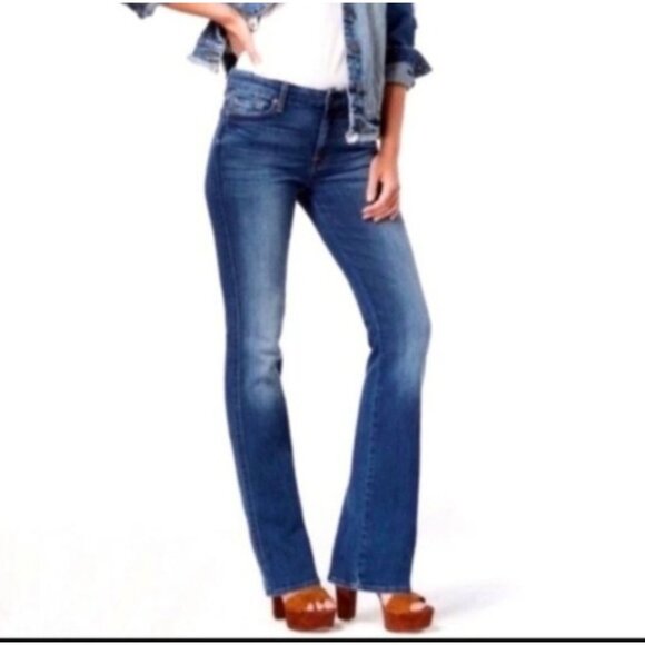 7 For All Mankind Womens Size 26 Boy Cut Button Fly Retro Low Rise Flare Jeans - Picture 1 of 16